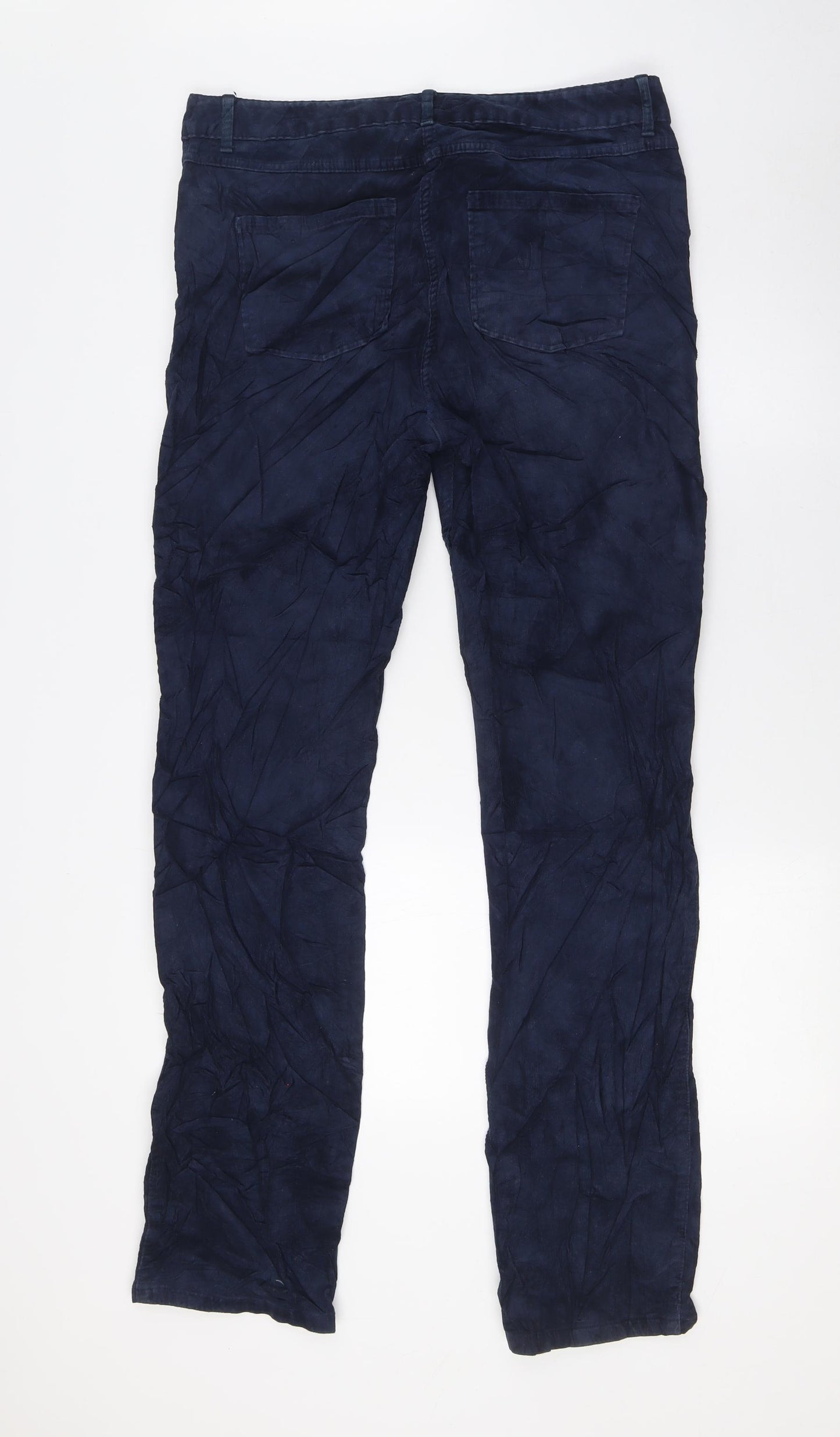 Marks and Spencer Womens Blue Cotton Trousers Size 14 L33 in Regular Zip