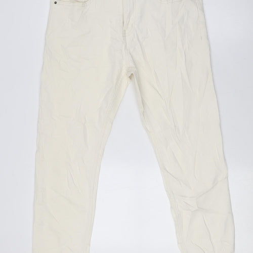 Marks and Spencer Womens Ivory Cotton Straight Jeans Size 12 L27 in Regular Zip