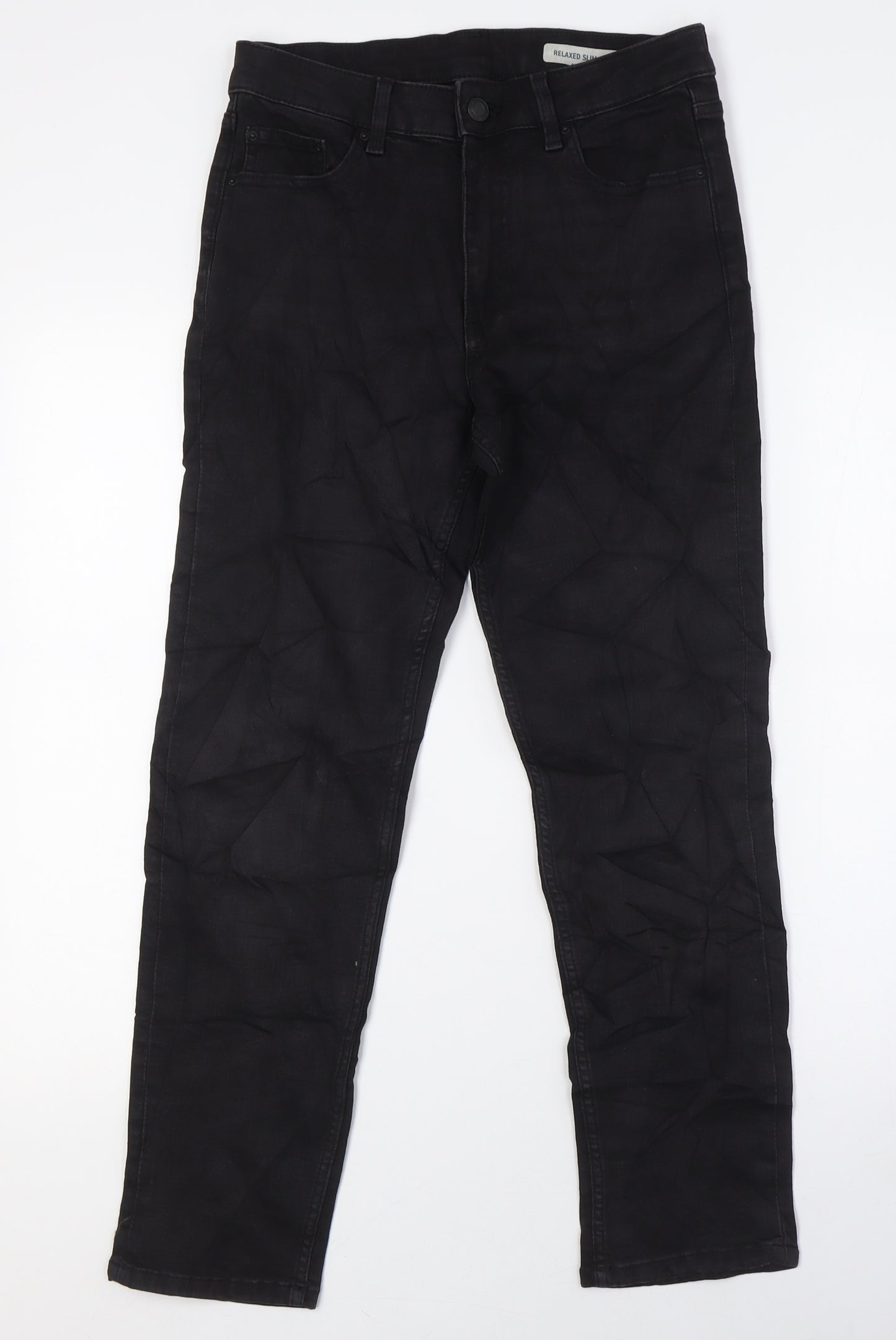 Marks and Spencer Womens Black Cotton Straight Jeans Size 8 L27 in Regular Zip