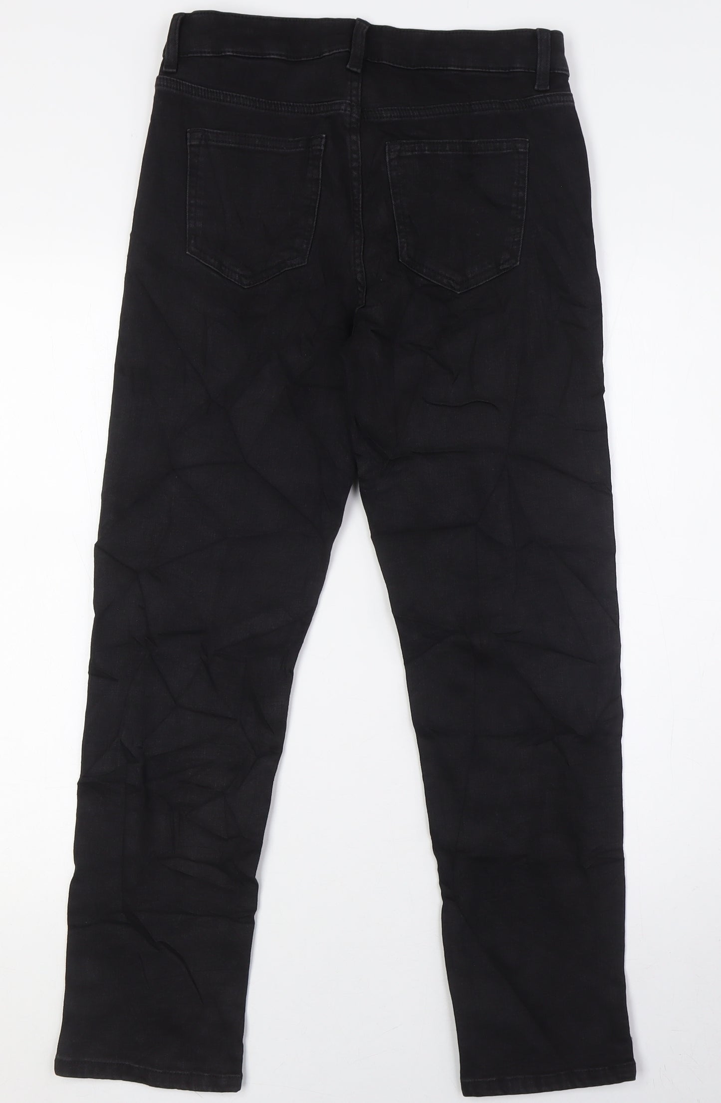 Marks and Spencer Womens Black Cotton Straight Jeans Size 8 L27 in Regular Zip