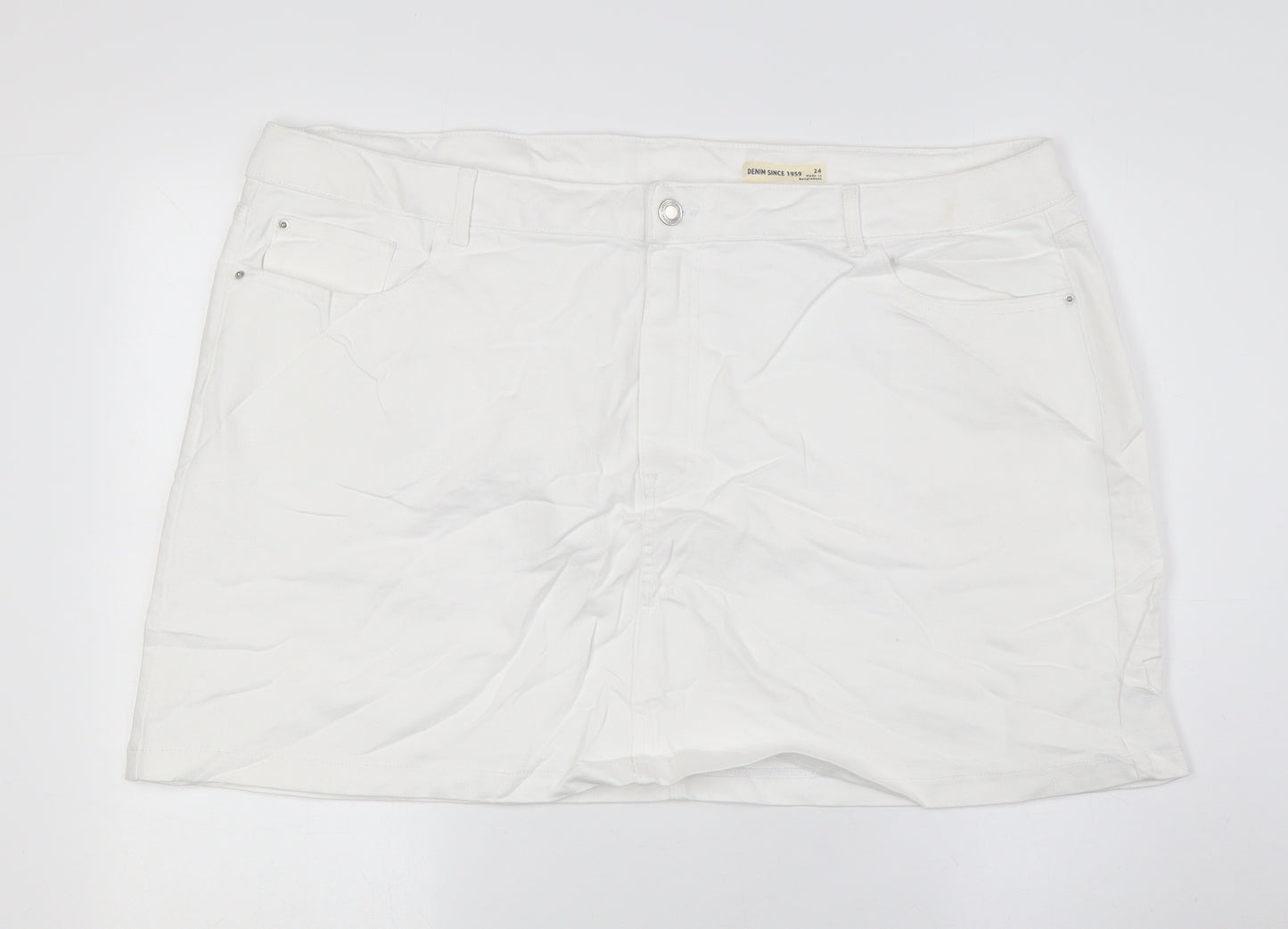 Marks and Spencer Womens White Cotton A-Line Skirt Size 24 Zip