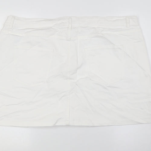 Marks and Spencer Womens White Cotton A-Line Skirt Size 24 Zip
