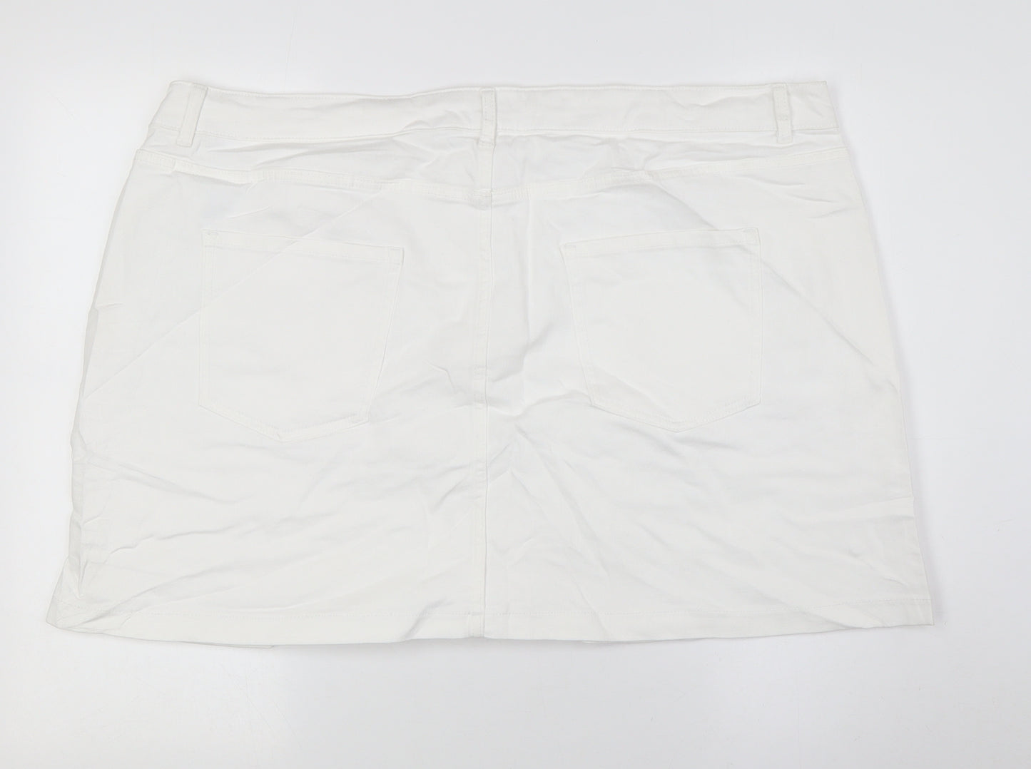 Marks and Spencer Womens White Cotton A-Line Skirt Size 24 Zip
