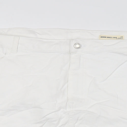 Marks and Spencer Womens White Cotton A-Line Skirt Size 24 Zip