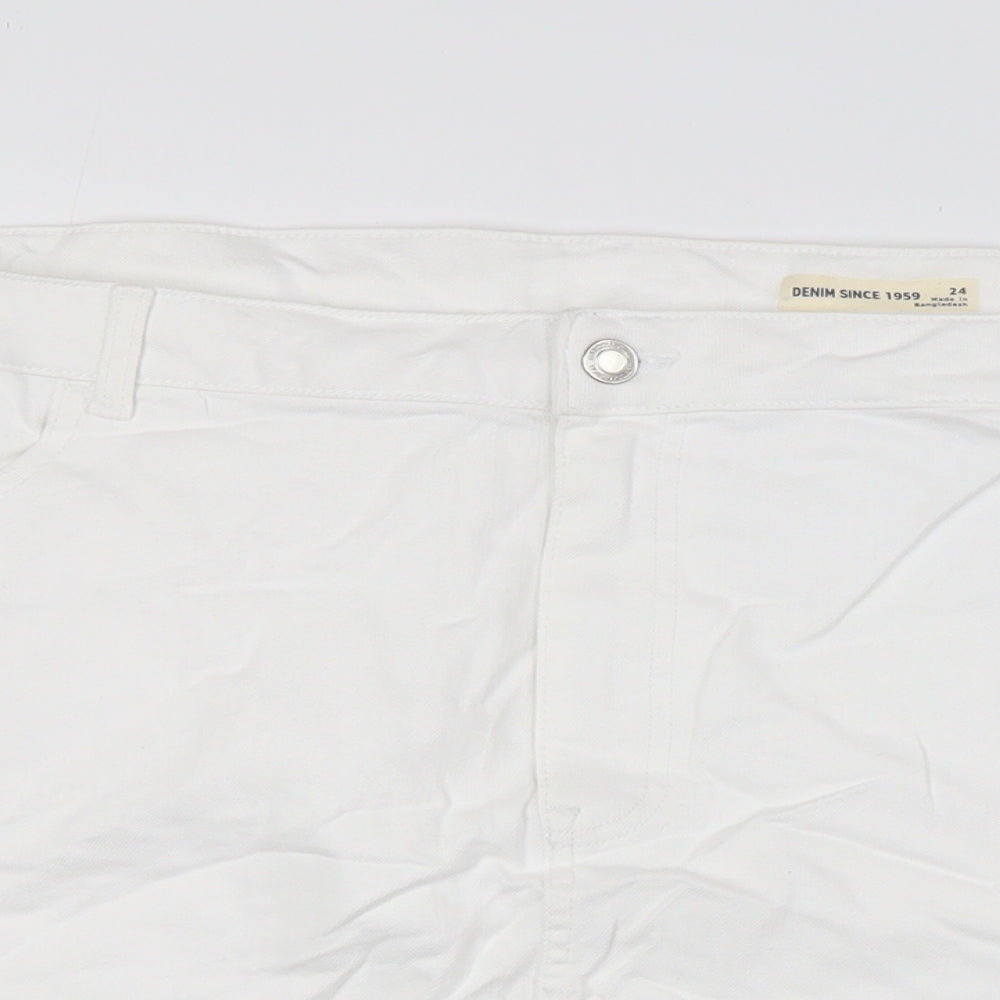 Marks and Spencer Womens White Cotton A-Line Skirt Size 24 Zip