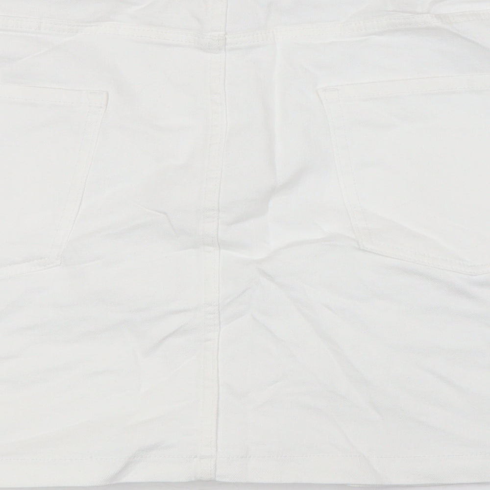 Marks and Spencer Womens White Cotton A-Line Skirt Size 24 Zip