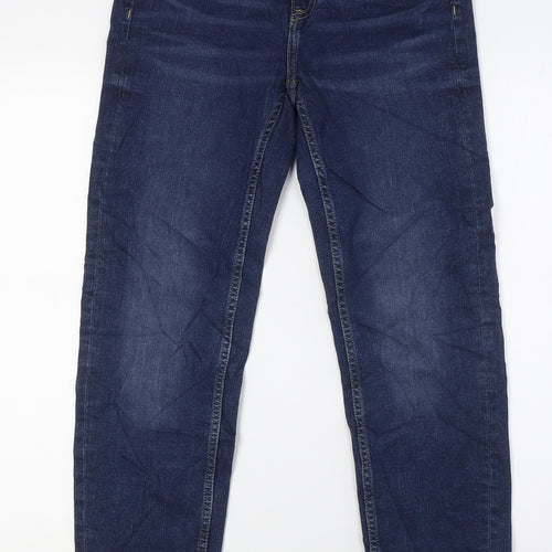 Marks and Spencer Womens Blue Cotton Skinny Jeans Size 6 L30 in Relaxed Zip