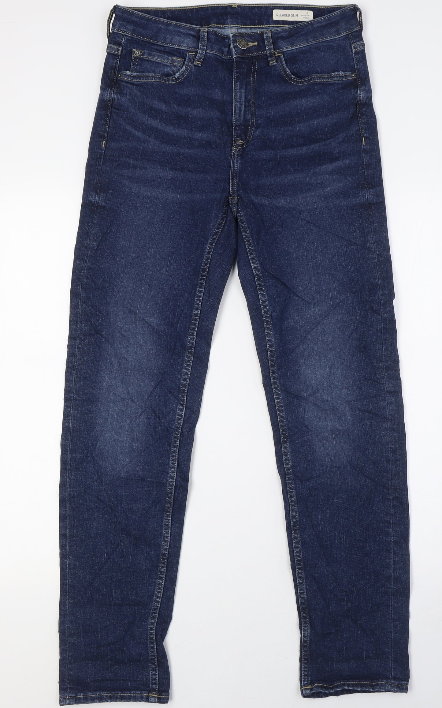 Marks and Spencer Womens Blue Cotton Skinny Jeans Size 6 L30 in Relaxed Zip