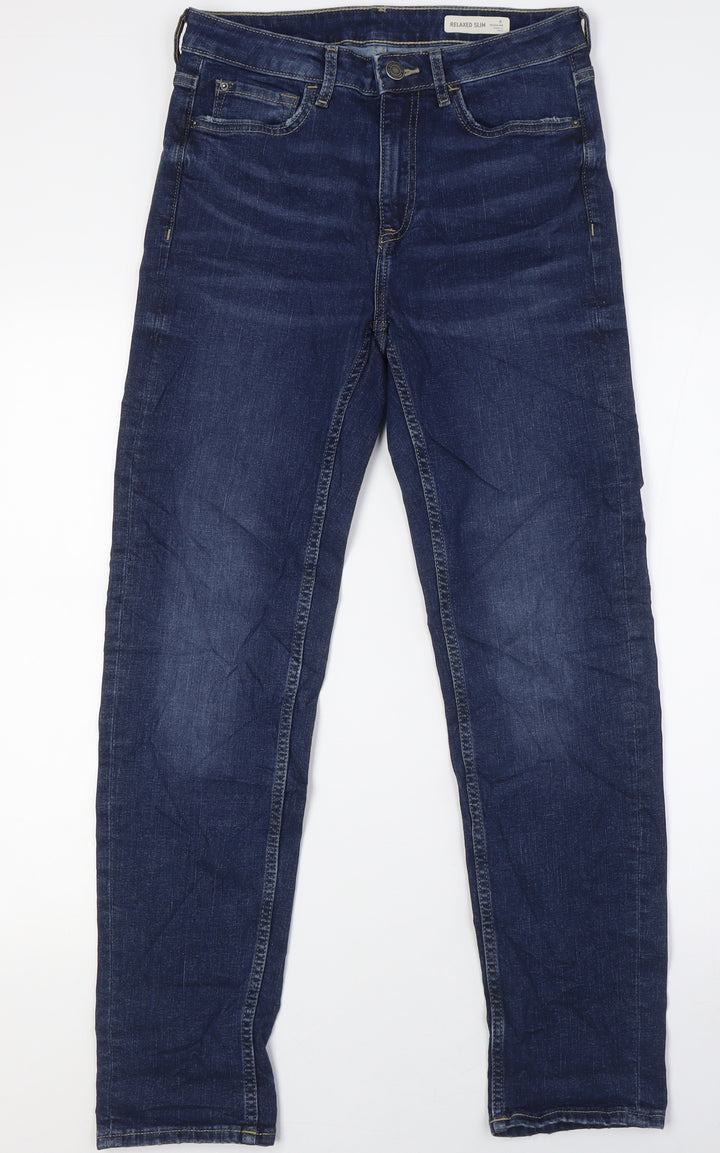 Marks and Spencer Womens Blue Cotton Skinny Jeans Size 6 L30 in Relaxed Zip