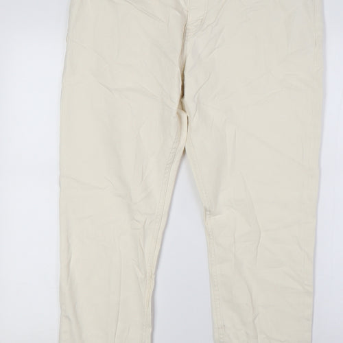 Marks and Spencer Womens Ivory Cotton Straight Jeans Size 16 L28 in Regular Zip