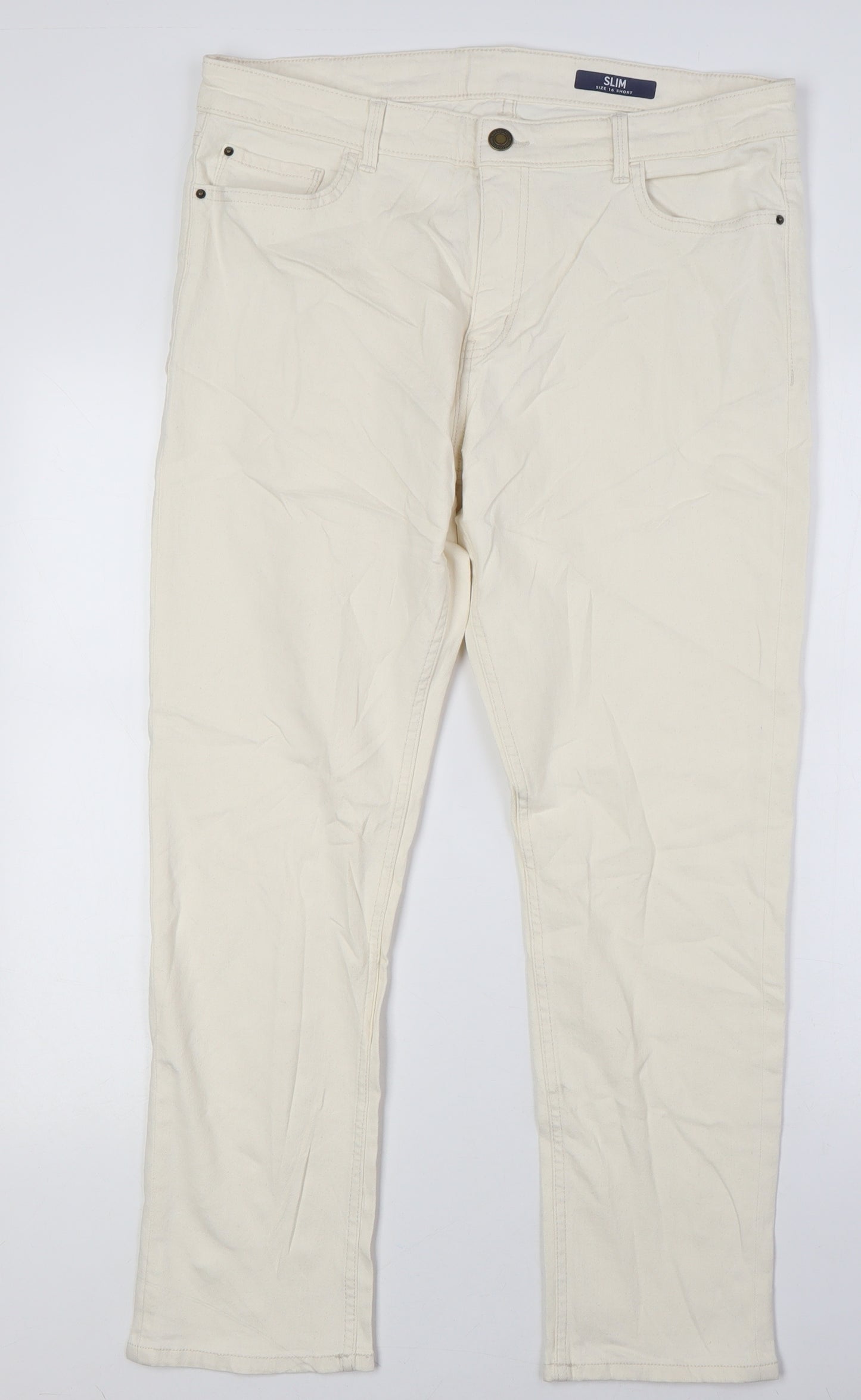 Marks and Spencer Womens Ivory Cotton Straight Jeans Size 16 L28 in Regular Zip