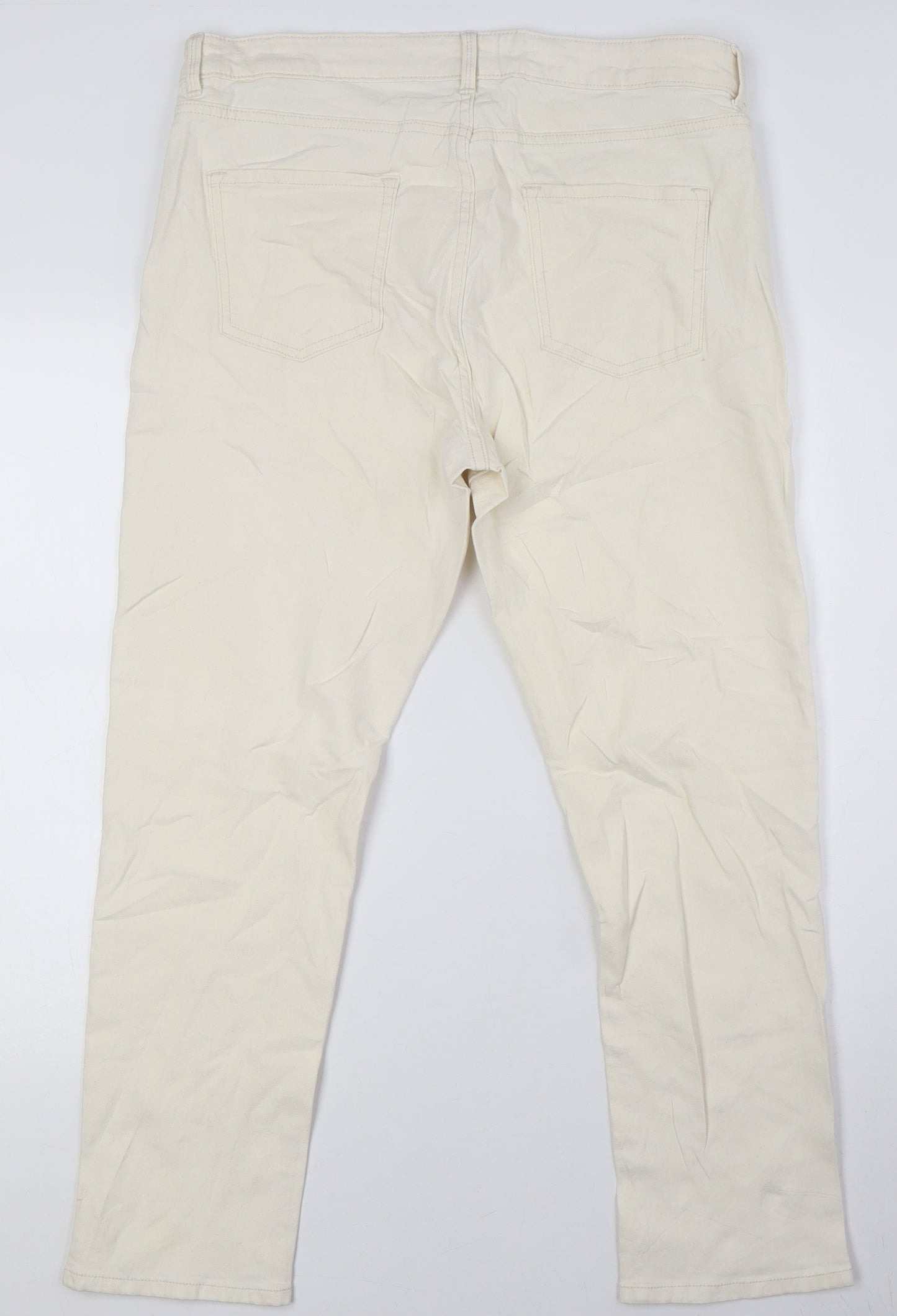 Marks and Spencer Womens Ivory Cotton Straight Jeans Size 16 L28 in Regular Zip