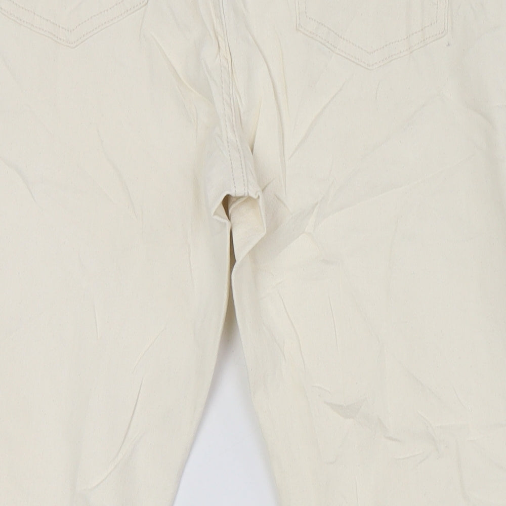 Marks and Spencer Womens Ivory Cotton Straight Jeans Size 16 L28 in Regular Zip