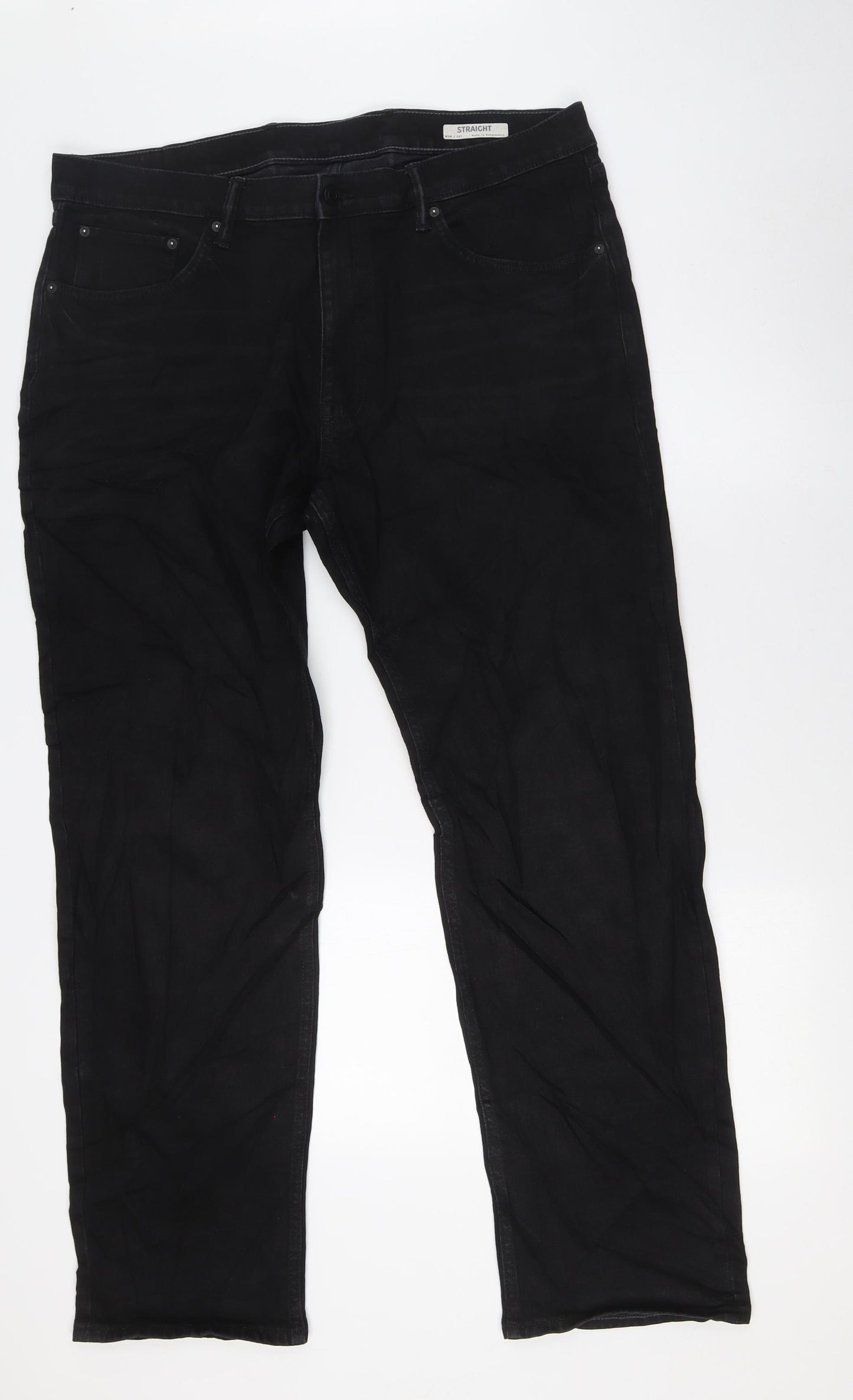 Marks and Spencer Mens Black Cotton Straight Jeans Size 38 in L31 in Regular Zip