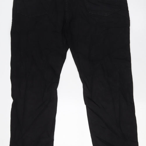 Marks and Spencer Mens Black Cotton Straight Jeans Size 38 in L31 in Regular Zip