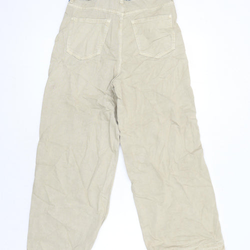 M&S Womens Beige Cotton Wide-Leg Jeans Size 8 L24 in Relaxed