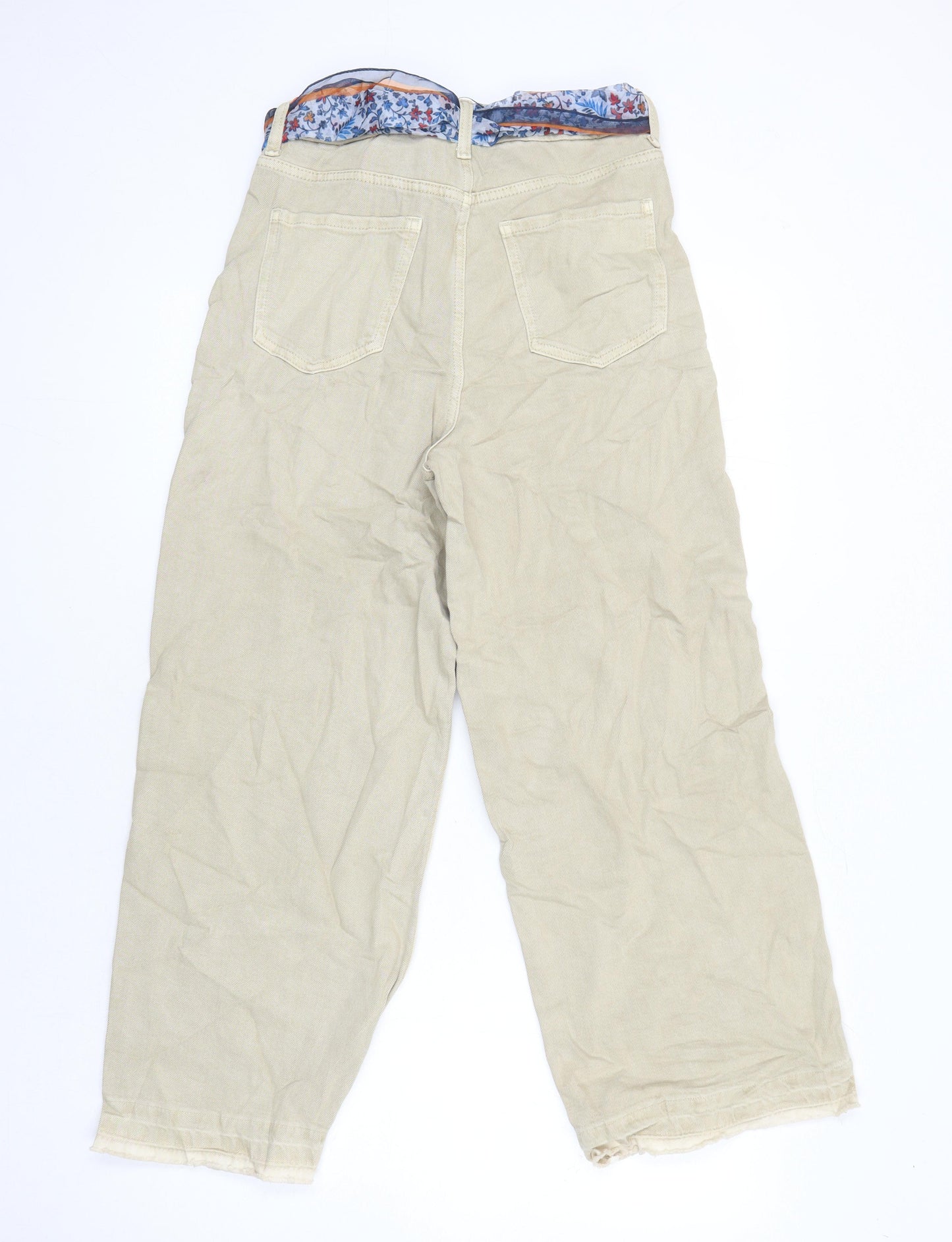 M&S Womens Beige Cotton Wide-Leg Jeans Size 8 L24 in Relaxed
