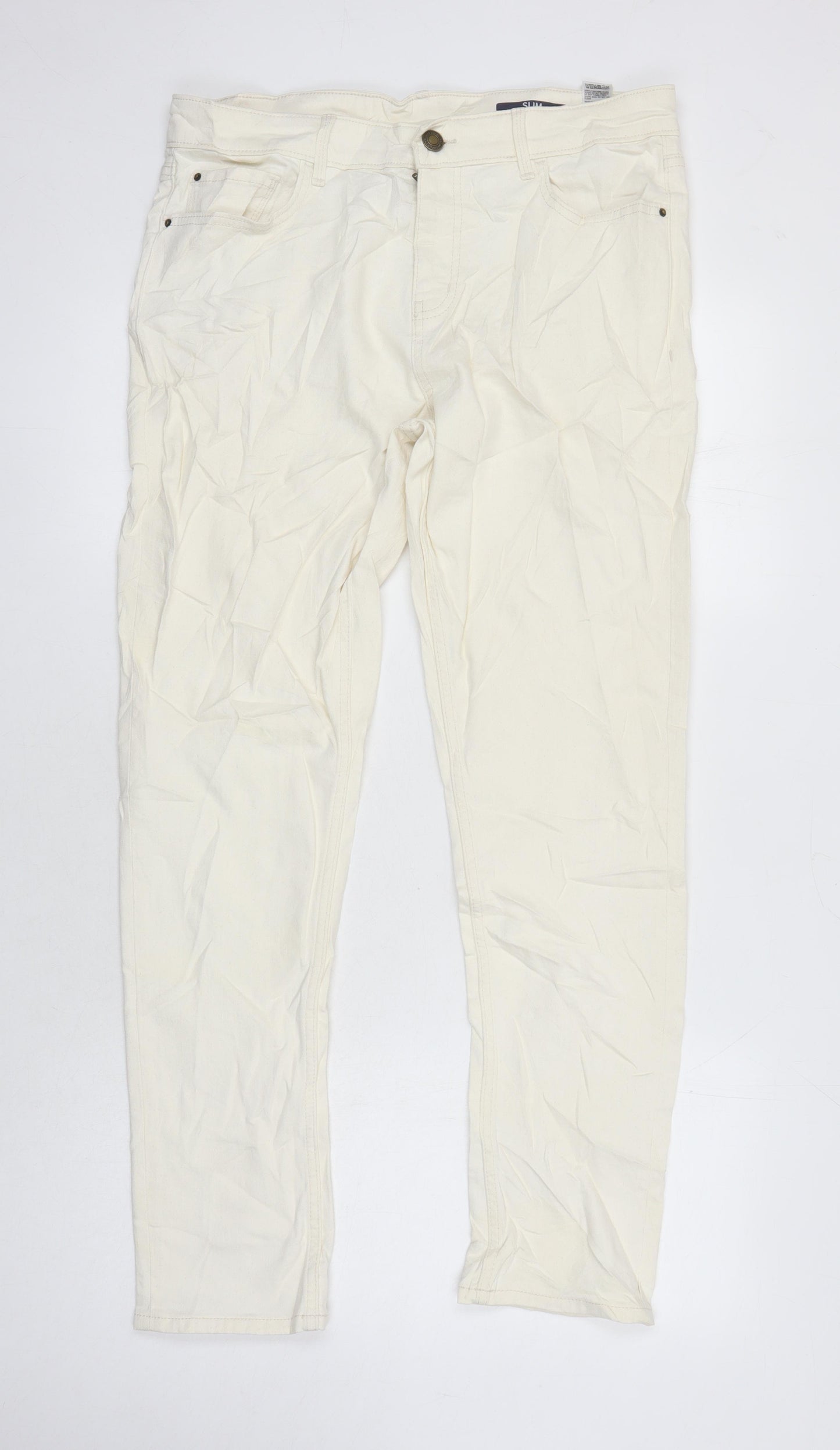 M&S Womens Ivory Cotton Straight Jeans Size 14 L28 in Regular