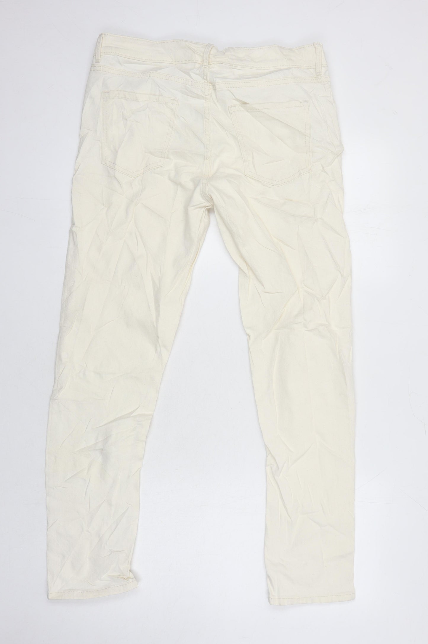 M&S Womens Ivory Cotton Straight Jeans Size 14 L28 in Regular