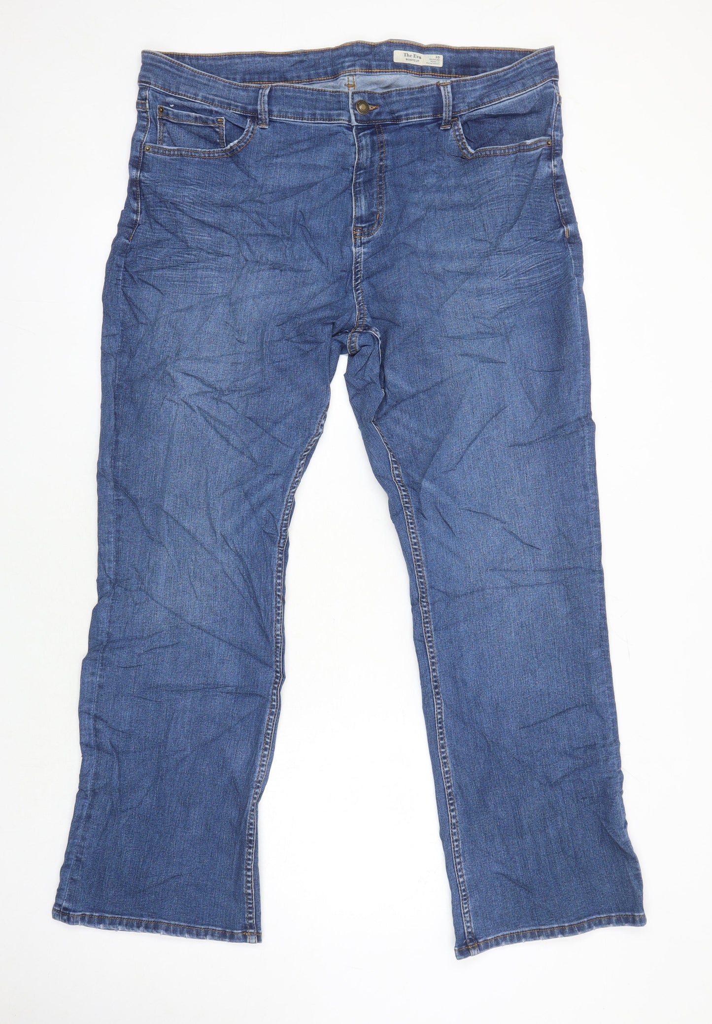 M&S Womens Blue Cotton Bootcut Jeans Size 20 L28 in Regular