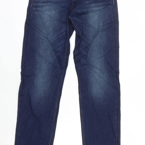 M&S Womens Blue Cotton Straight Jeans Size 6 L30 in Regular