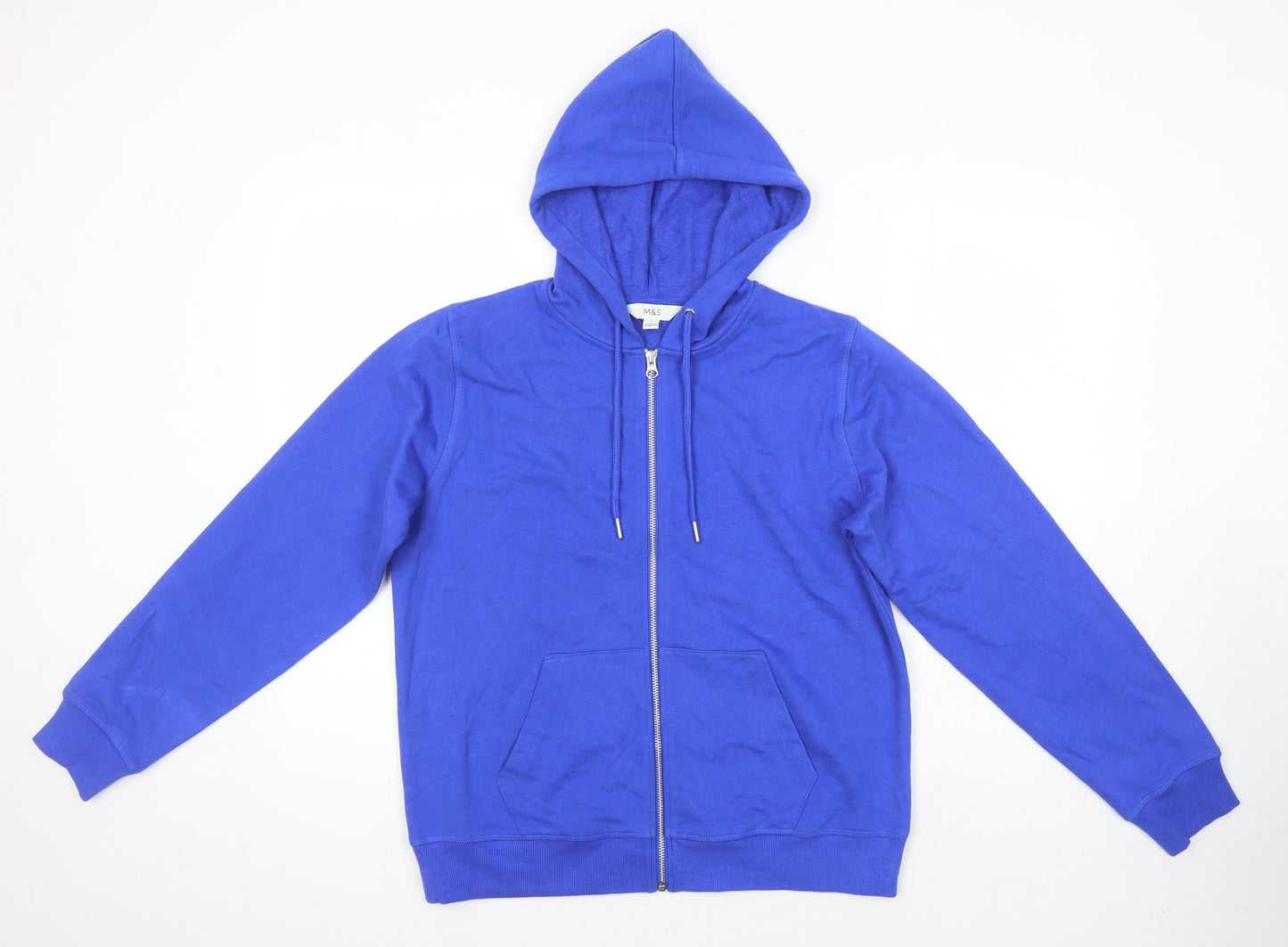 M&S Mens Blue Cotton Full Zip Hoodie Size S
