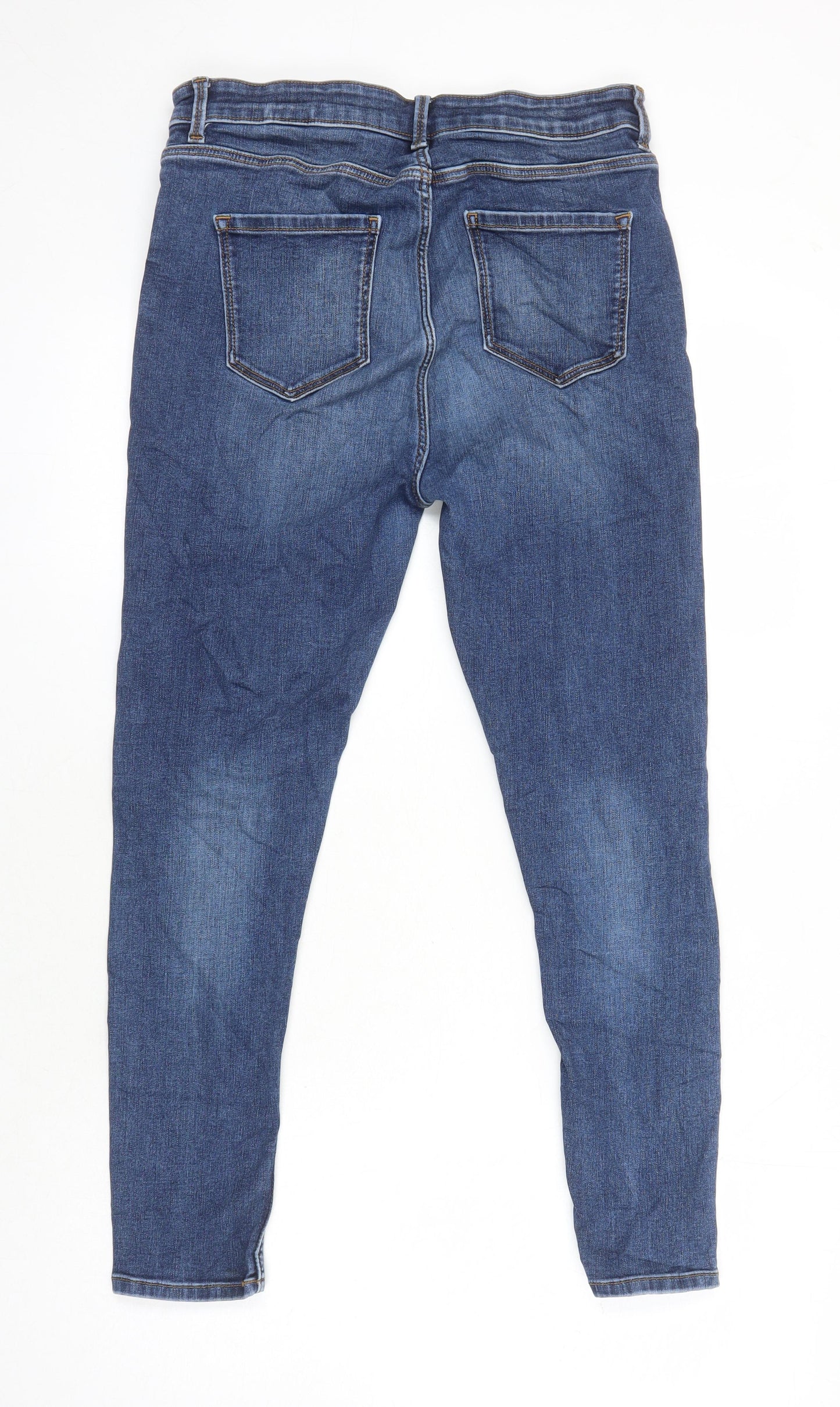 M&S Womens Blue Cotton Skinny Jeans Size 14 L24 in Regular