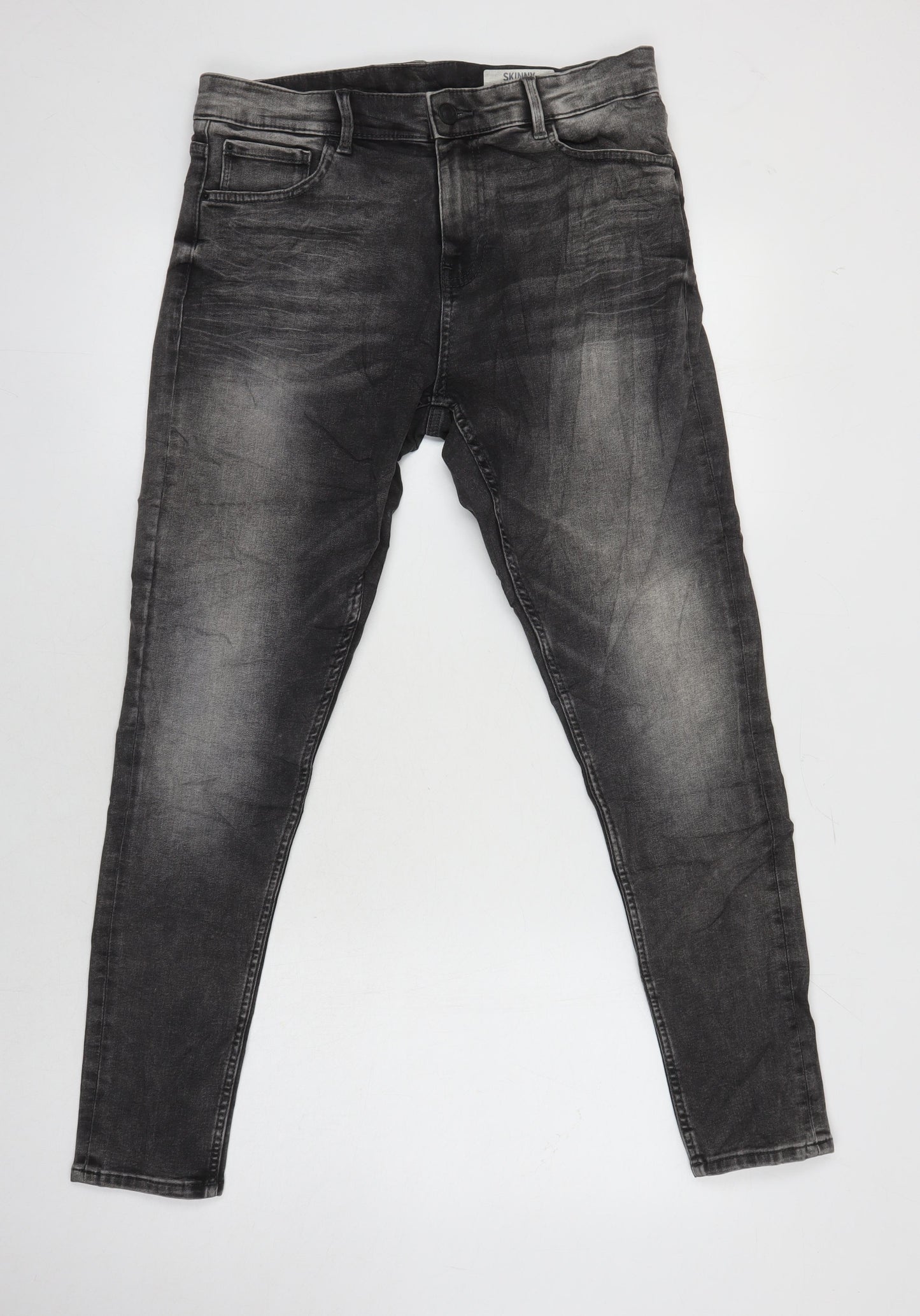 M&S Womens Grey Cotton Skinny Jeans Size 12 L27 in Regular