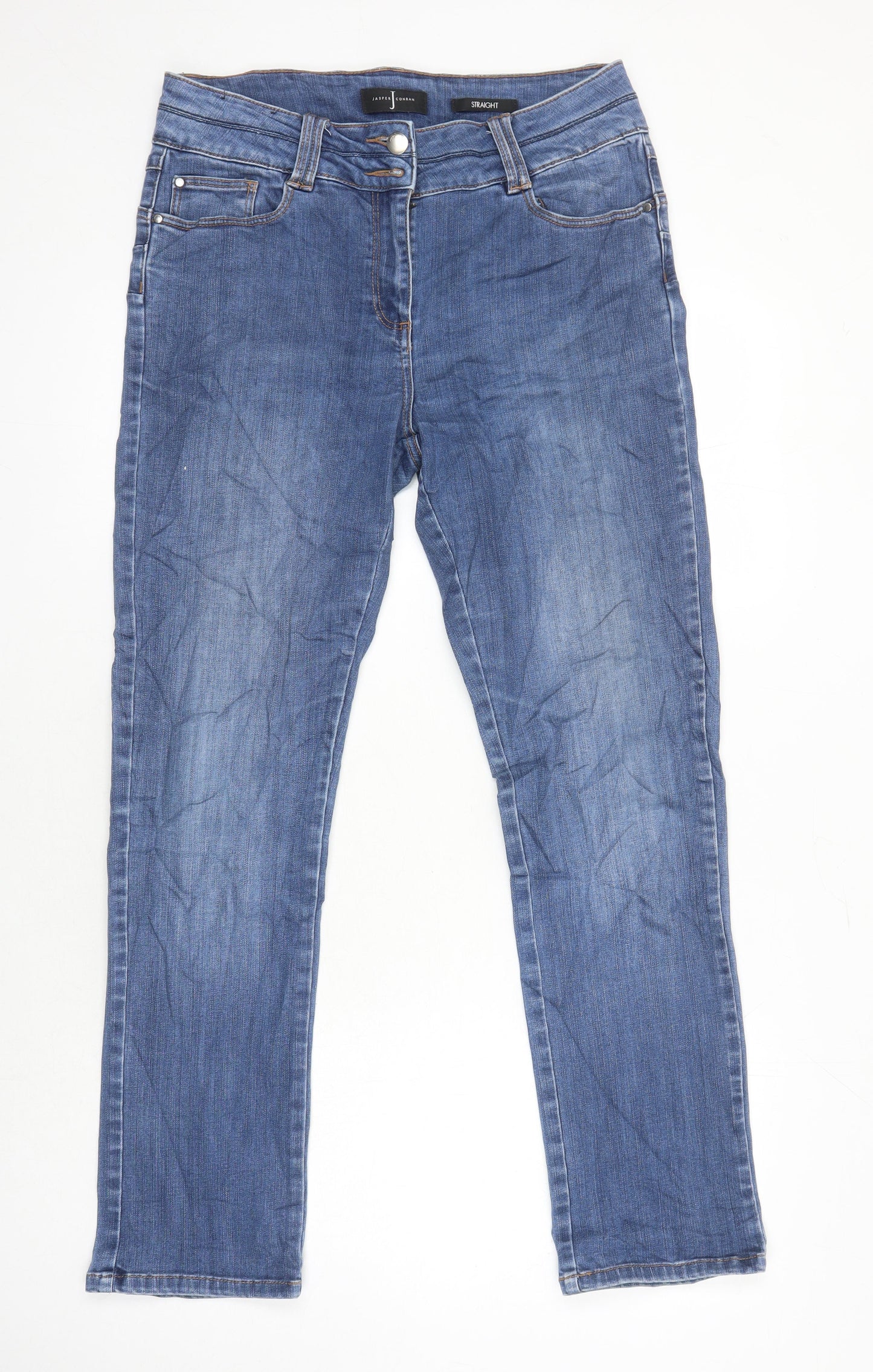 Jasper Conran Womens Blue Cotton Straight Jeans Size 14 L28 in Regular