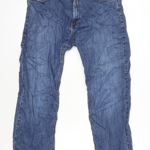 M&S Mens Blue Cotton Straight Jeans Size 34 in L25 in Regular