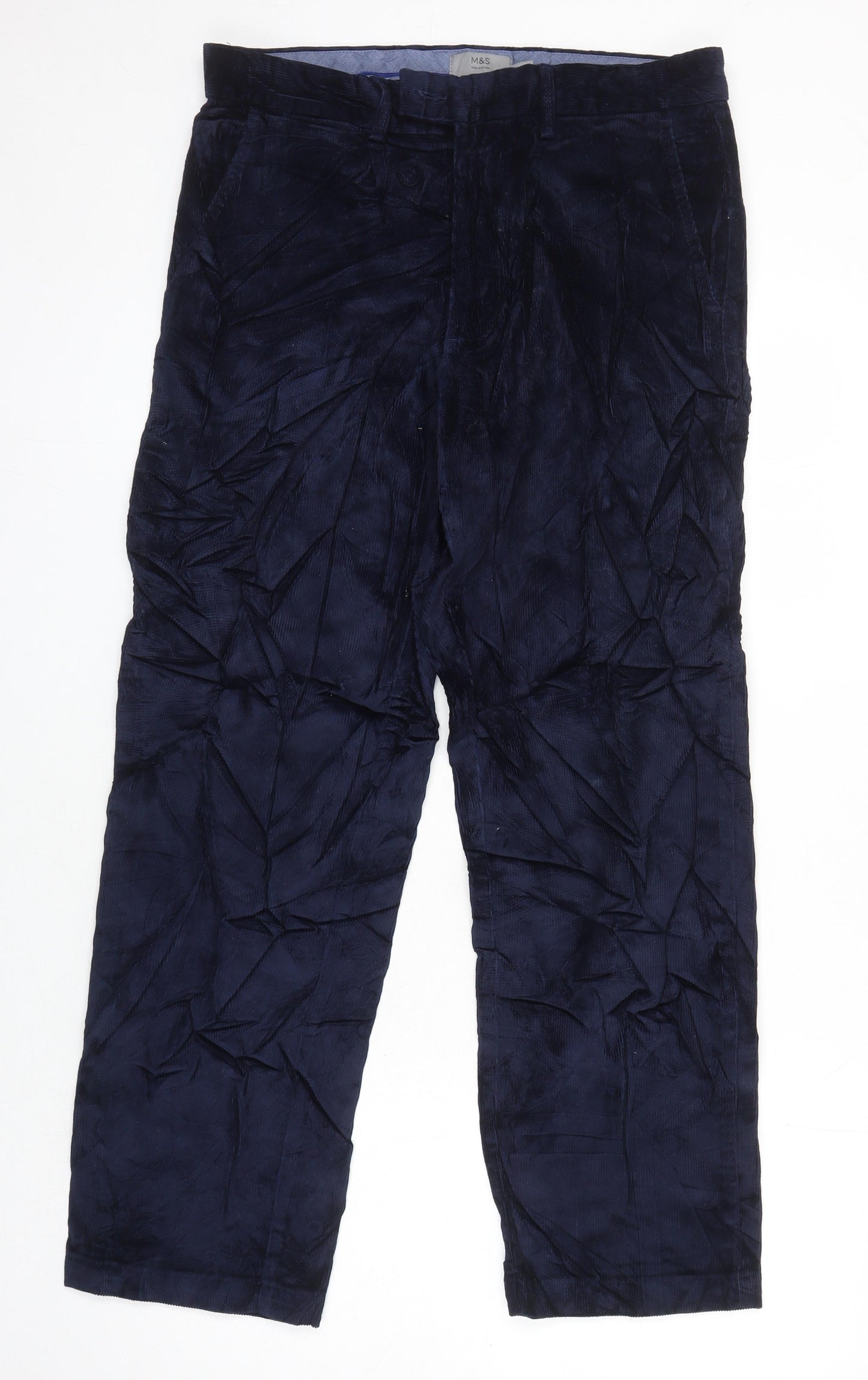 M&S Mens Blue Cotton Trousers Size 32 in L28 in Regular