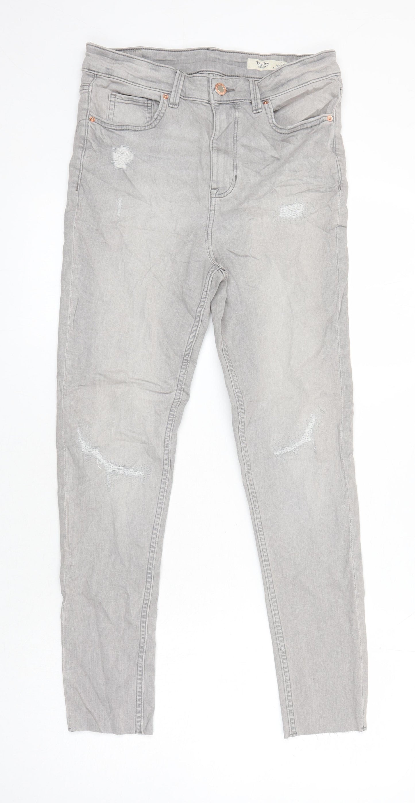 M&S Womens Grey Cotton Skinny Jeans Size 12 L26 in Regular