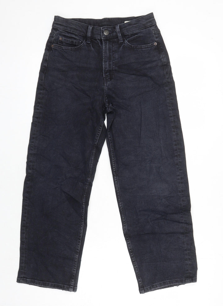 M&S Womens Black Cotton Straight Jeans Size 6 L23 in Regular