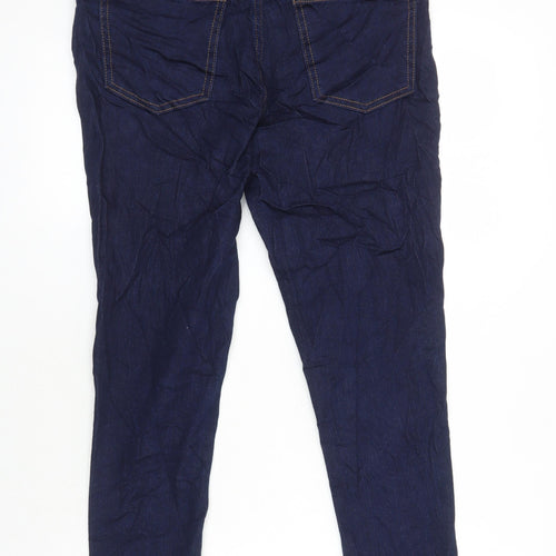 M&S Womens Blue Herringbone Cotton Skinny Jeans Size 12 L23.5 in Regular