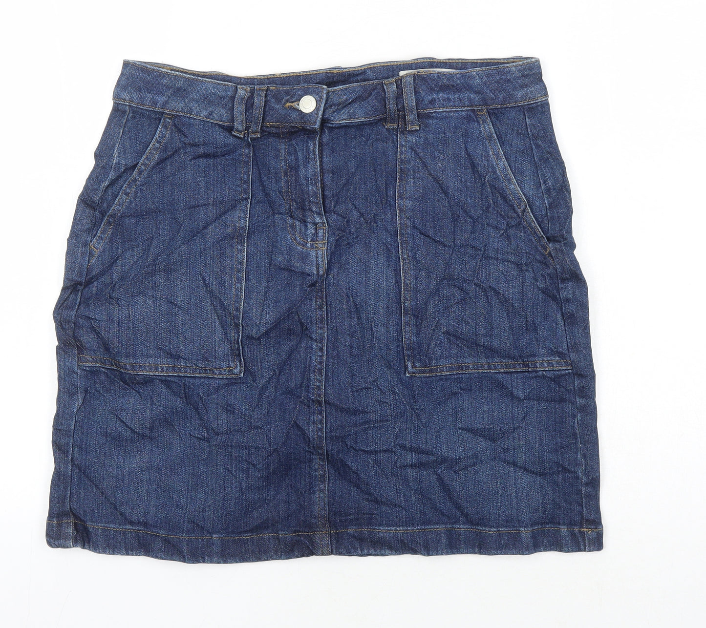 M&S Womens Blue Cotton A-Line Skirt Size 10