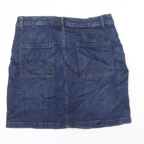 M&S Womens Blue Cotton A-Line Skirt Size 10