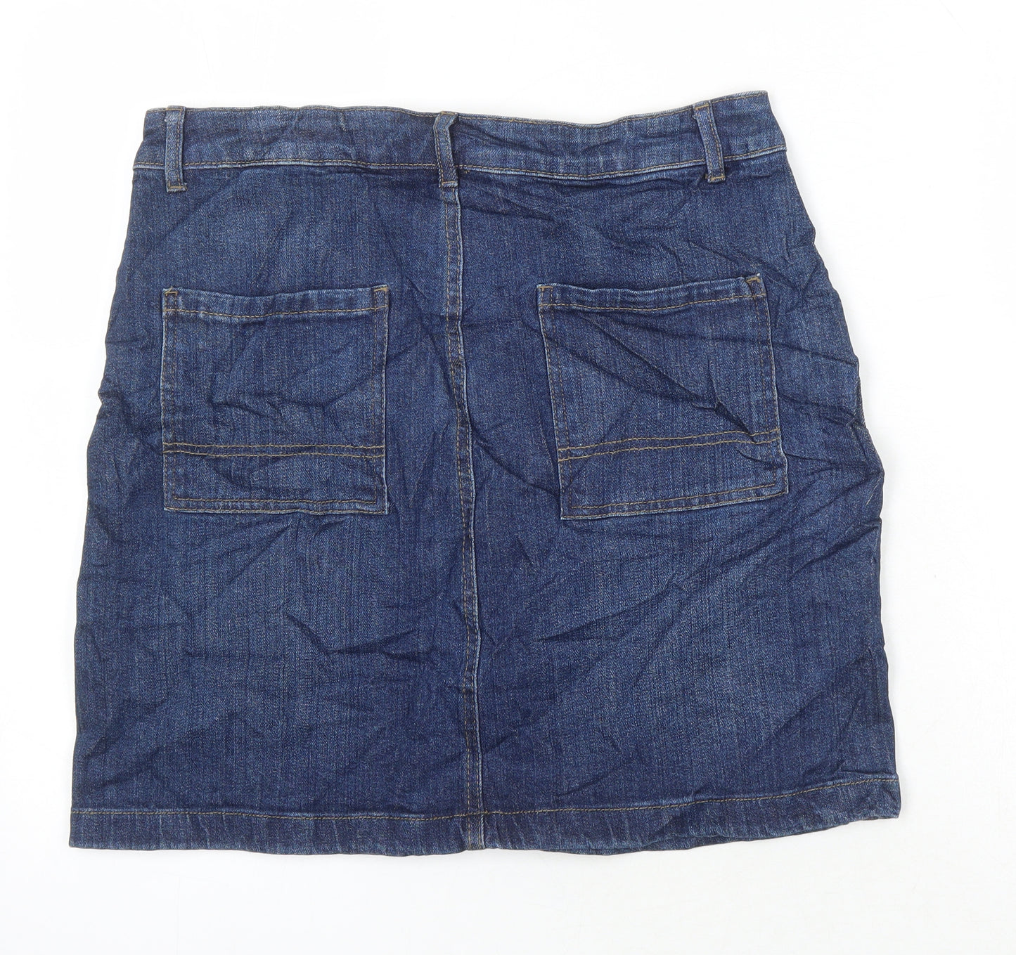 M&S Womens Blue Cotton A-Line Skirt Size 10