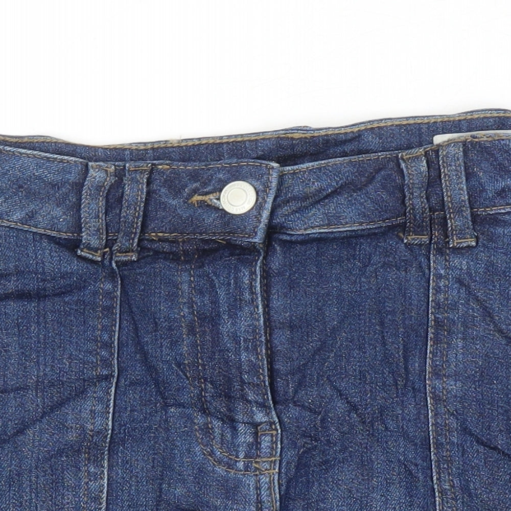 M&S Womens Blue Cotton A-Line Skirt Size 10