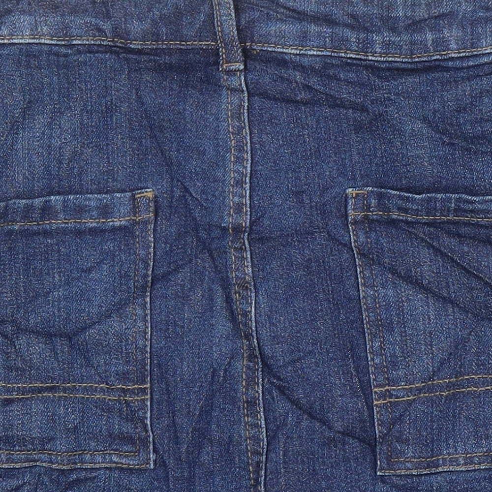M&S Womens Blue Cotton A-Line Skirt Size 10