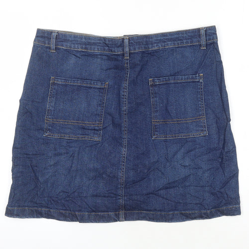 M&S Womens Blue Cotton A-Line Skirt Size 14