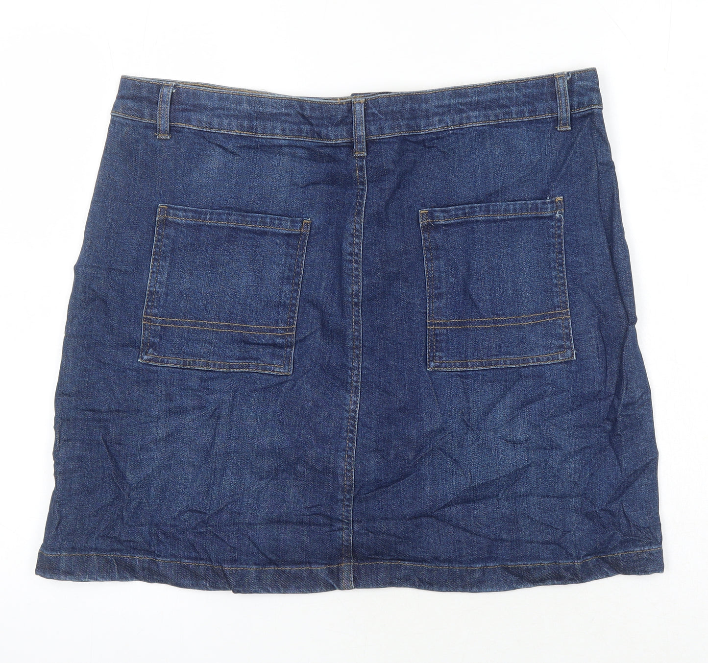 M&S Womens Blue Cotton A-Line Skirt Size 14