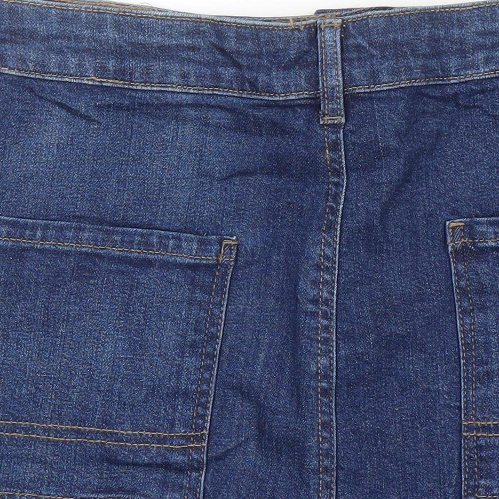 M&S Womens Blue Cotton A-Line Skirt Size 14