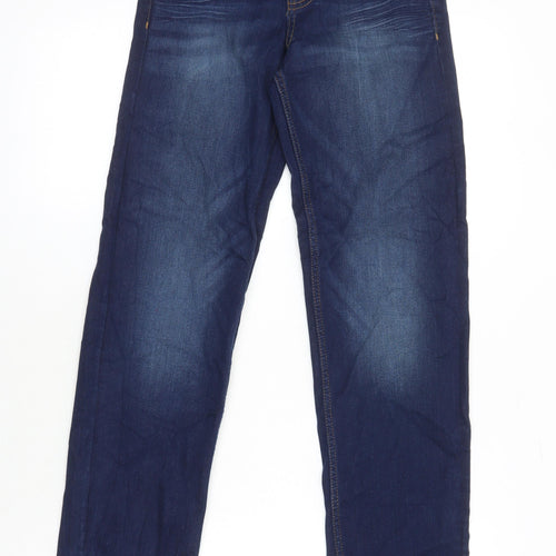 M&S Womens Blue Cotton Straight Jeans Size 6 L28.5 in Regular