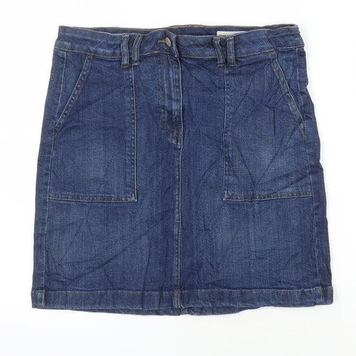 M&S Womens Blue Cotton A-Line Skirt Size 10