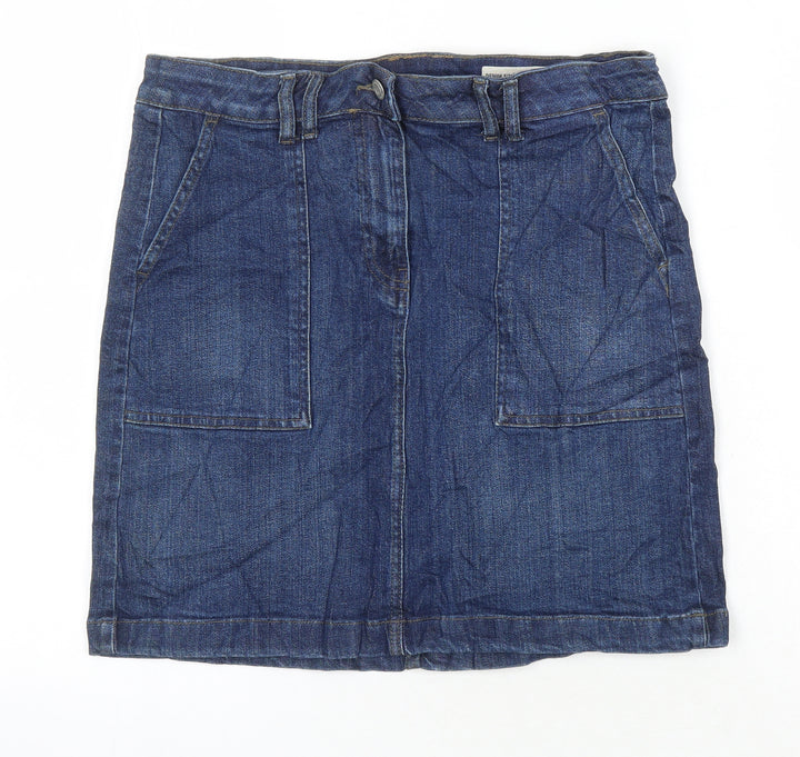 M&S Womens Blue Cotton A-Line Skirt Size 10