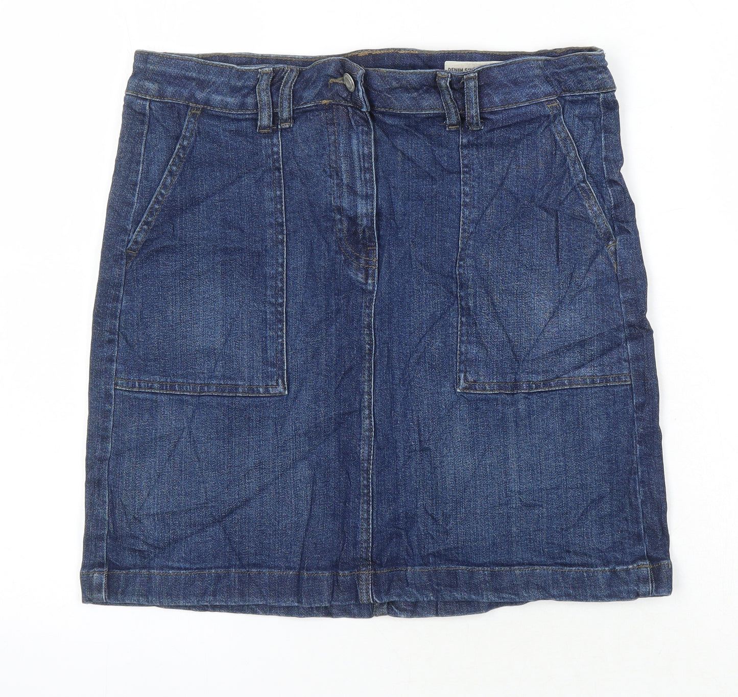 M&S Womens Blue Cotton A-Line Skirt Size 10