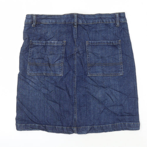 M&S Womens Blue Cotton A-Line Skirt Size 10