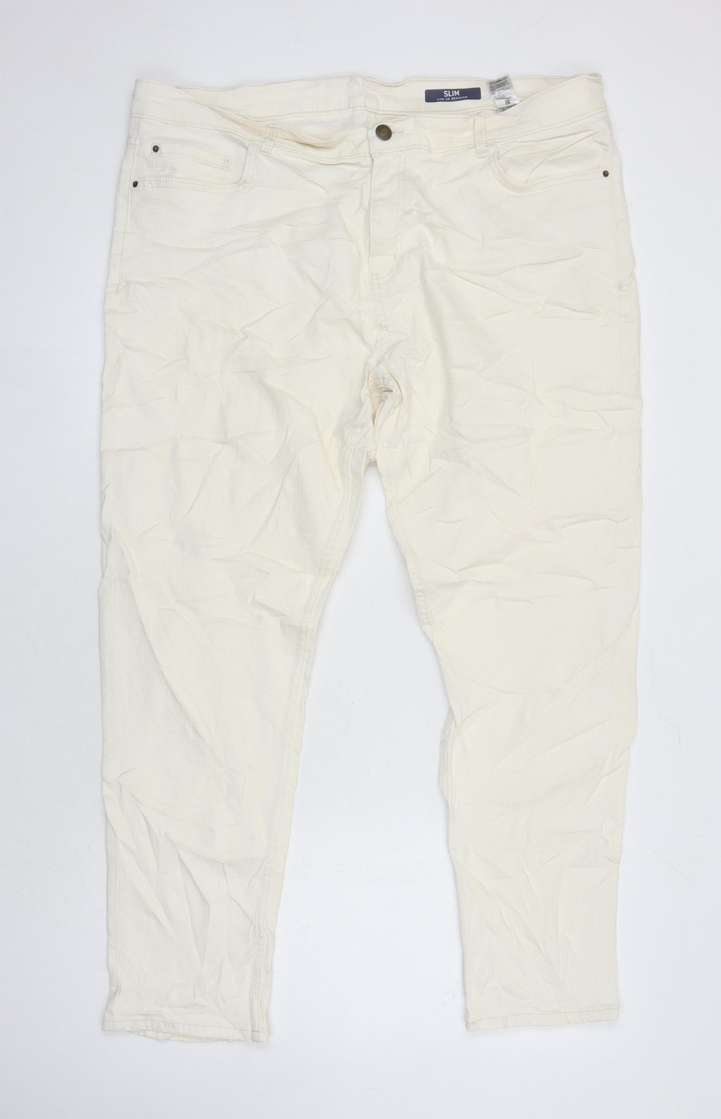M&S Womens Ivory Cotton Tapered Jeans Size 20 L24 in Regular