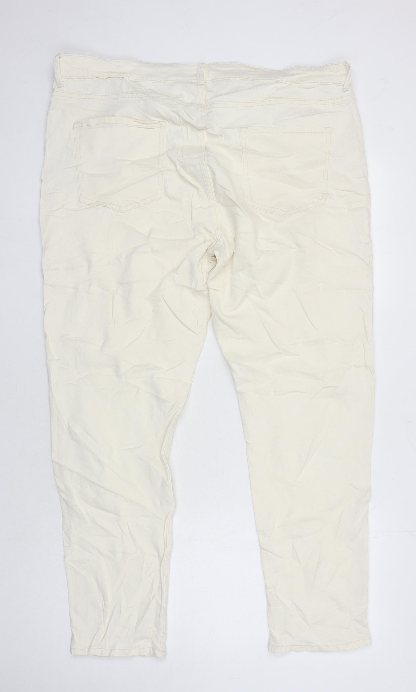 M&S Womens Ivory Cotton Tapered Jeans Size 20 L24 in Regular