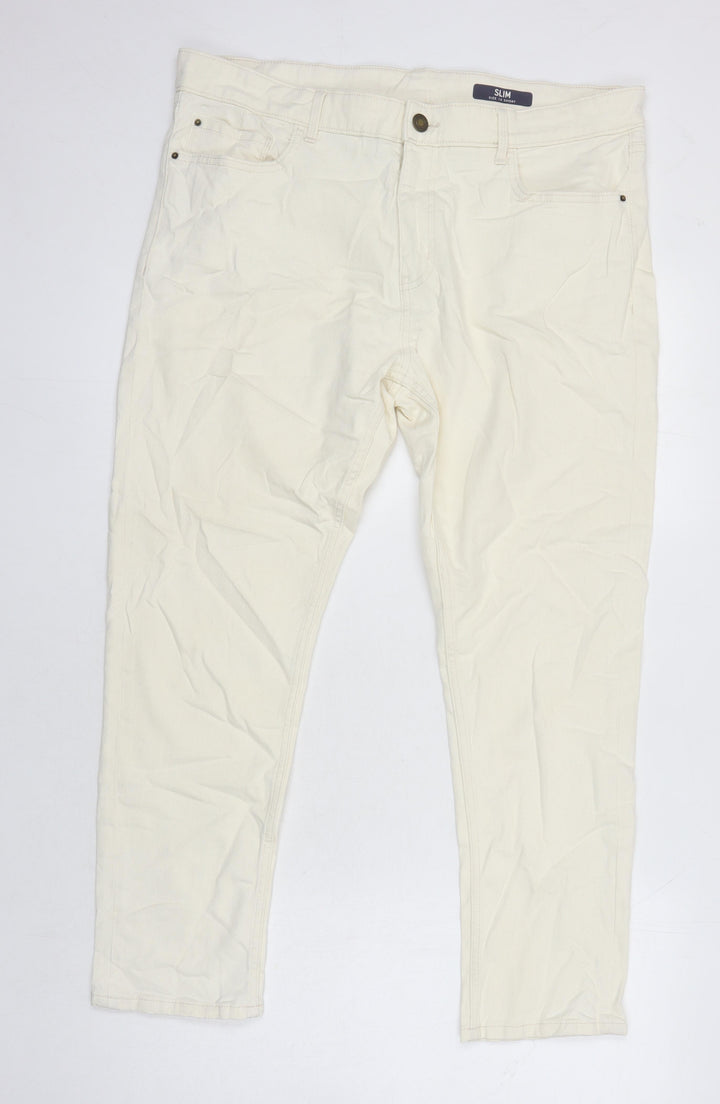 M&S Womens Ivory Cotton Tapered Jeans Size 18 L25 in Regular
